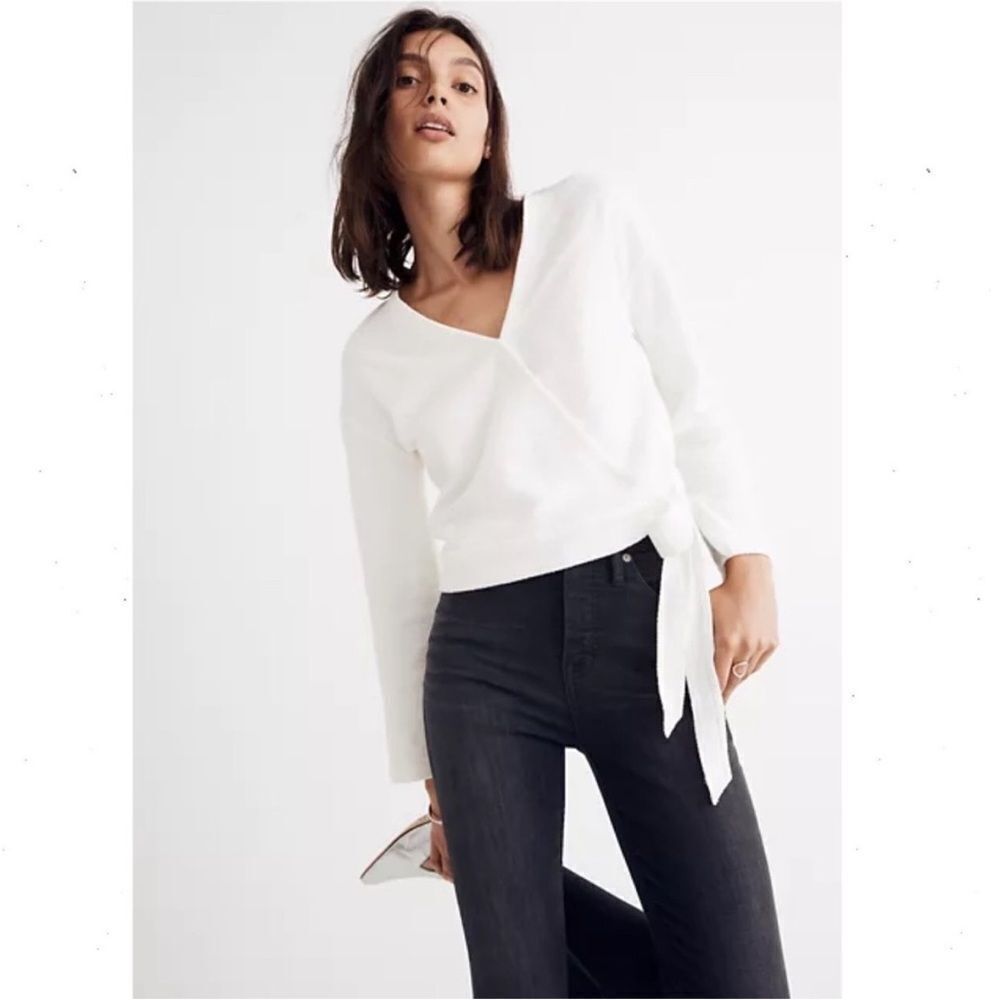 MADEWELL | TEXTURE & THREAD White Wrap Long Sleeve Tie Top Women’s Size Small